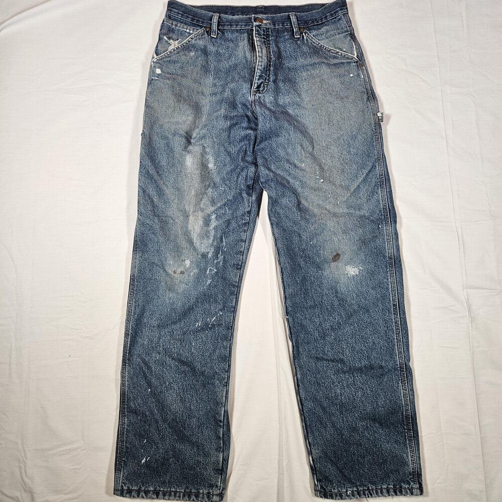Wrangler Jeans Mens 32x34 Blue Relaxed Straight Denim Insulated Lined Carpenter